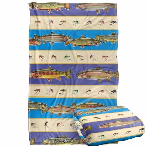JQ Licensing Trout Fishing Lures Pattern Super Soft Fleece Throw Blanket, Multicolour, W/D/H: 91 x 147 cm – 1