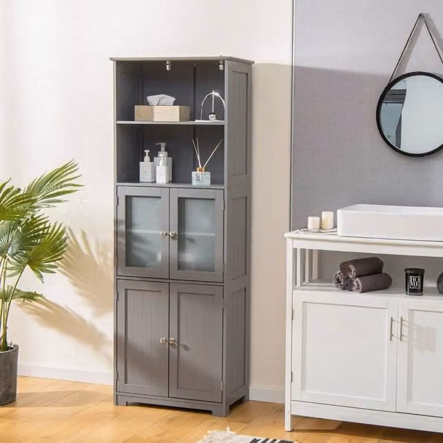 Kelvenix Freestanding Lacquered MDF Tall Storage Cabinet in Grey, W: 60 cm, H: 60 cm – 1