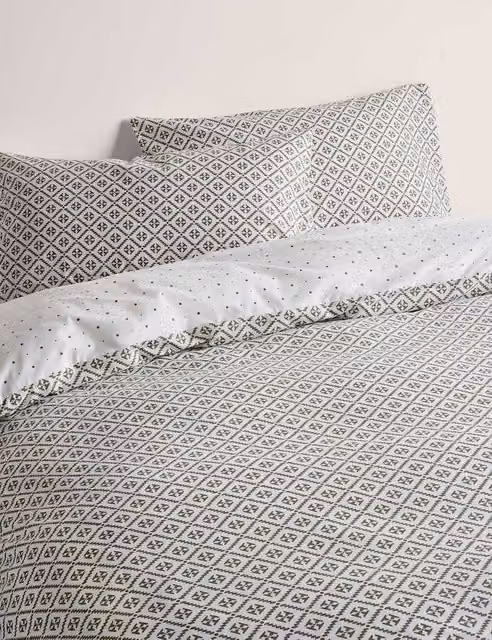 M&S Cotton Blend Geometric Tile Bedding Set in Khaki, Beige and White, W: 140 cm, L: 200 cm