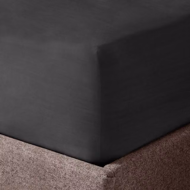 Velosso Charcoal Washed Linen Look Fitted Sheet, King Size, W: 180 cm x D: 200 cm