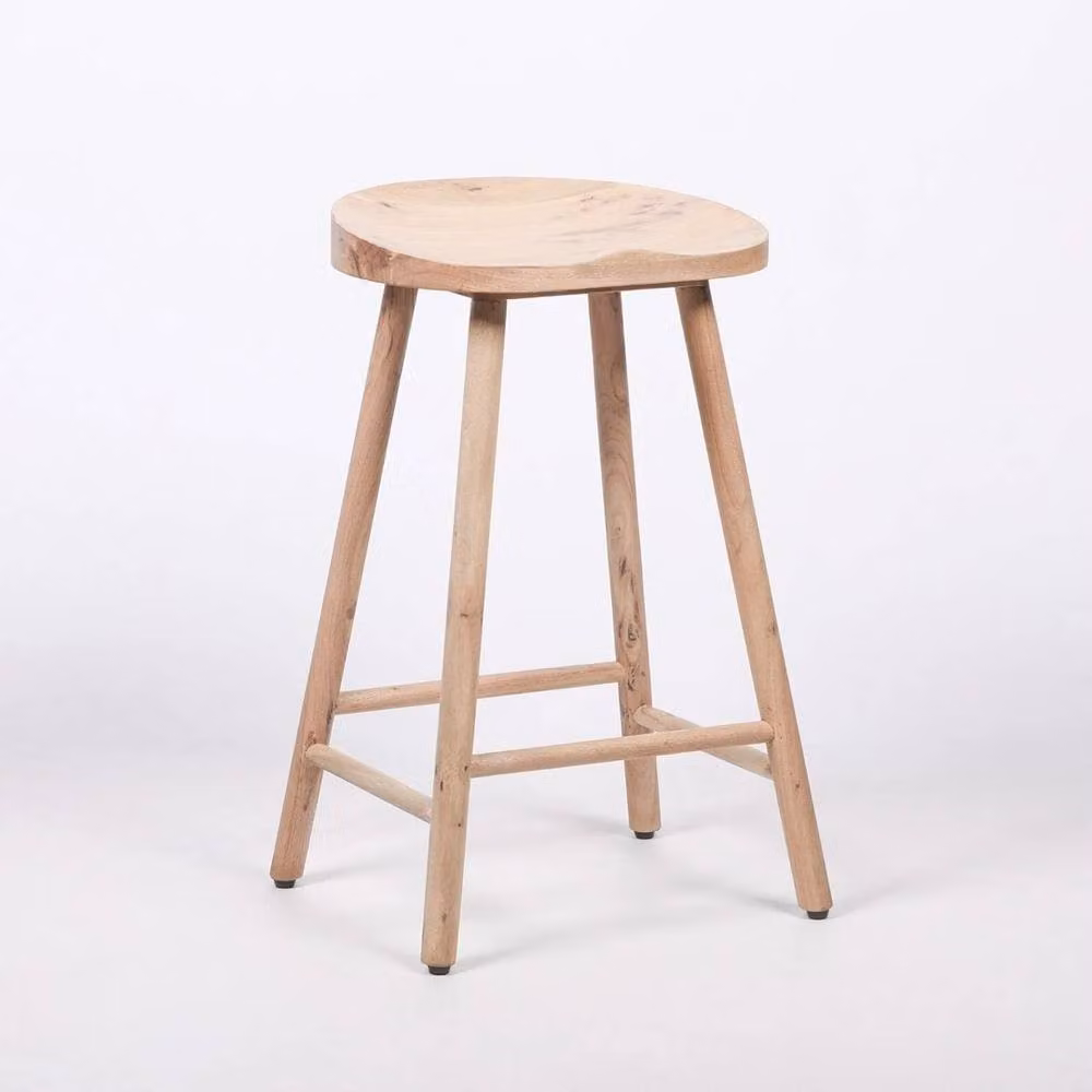 FLAVORA Acacia Wooden Saddle Seat Bar Stool in Natural Brown and Sand – 3