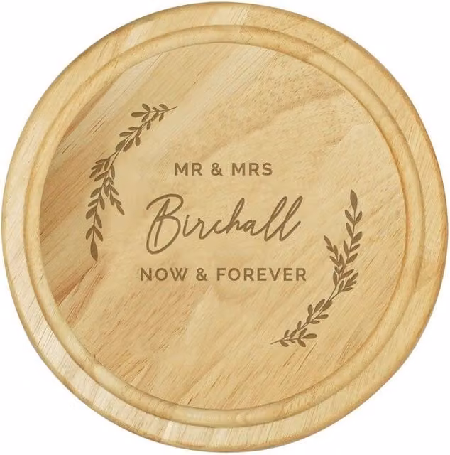 Personalised Memento Company Personalised Laurel Round Wooden Chopping Board in Light Oak Brown