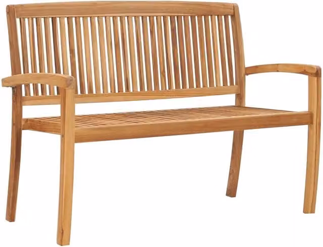 Berkfield Home 2-Seater Stacking Garden Bench in Brown Solid Teak Wood, Width: 128.5 cm