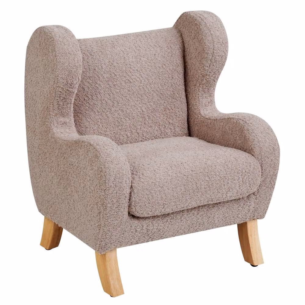 Wyld and Coco Taupe Bouclé Childrens Armchair in Beige with Rubberwood Legs – 2