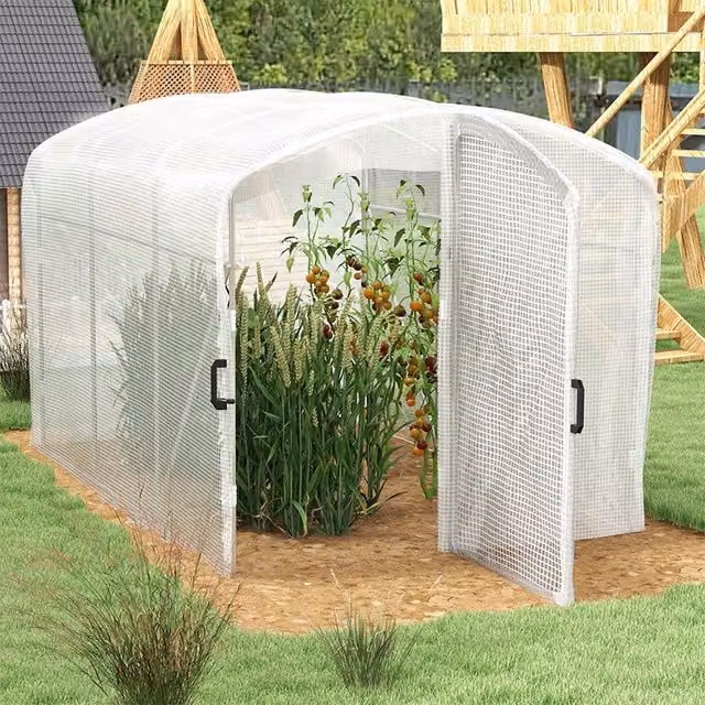 OUTSUNNY White Polytunnel Greenhouse with PE Cover and Hinged Door, W/D/H: 300 x 200 x 200 cm