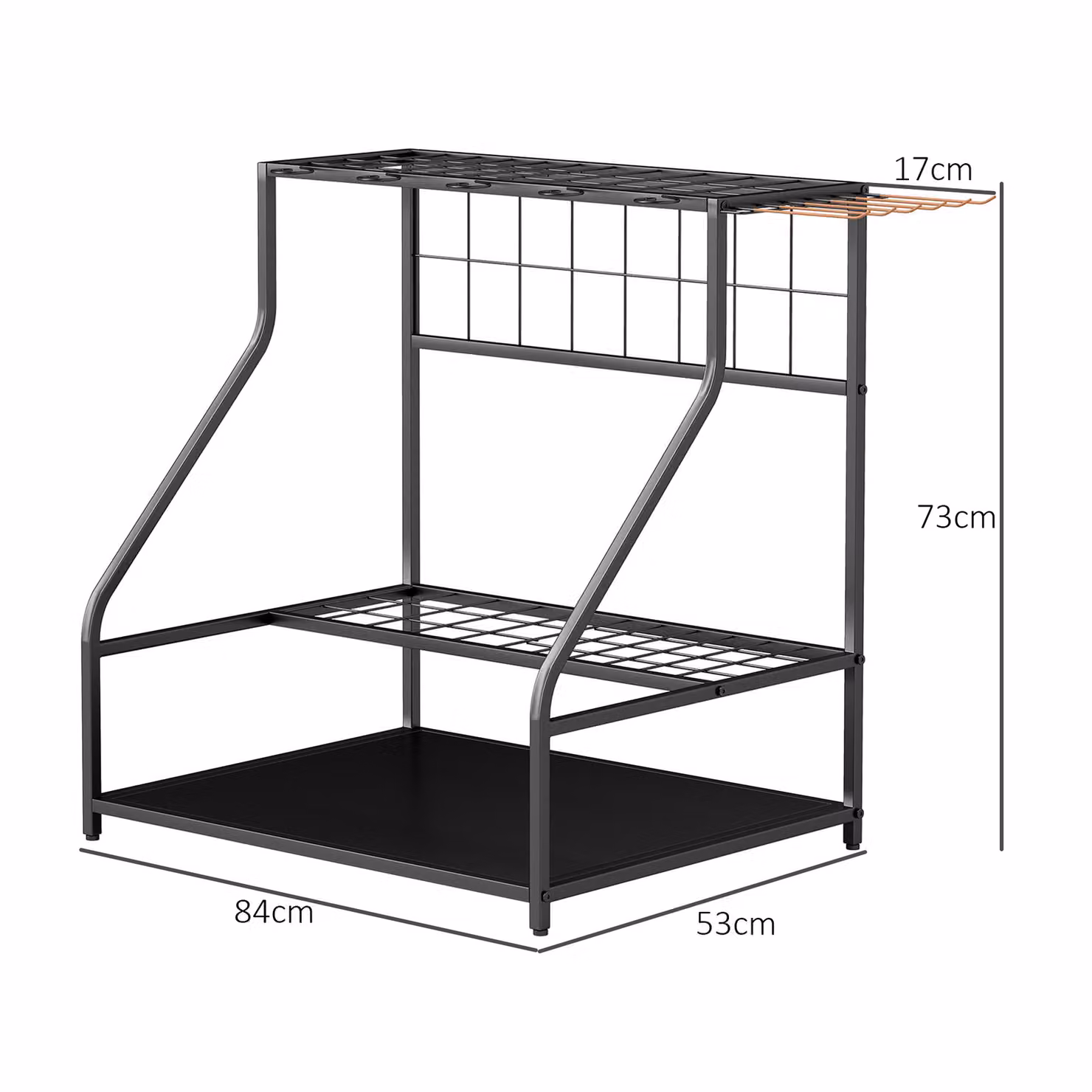 Outsunny 3-Tier Metal Garden Tool Storage Rack in Matt Black with 11 Hooks – 3