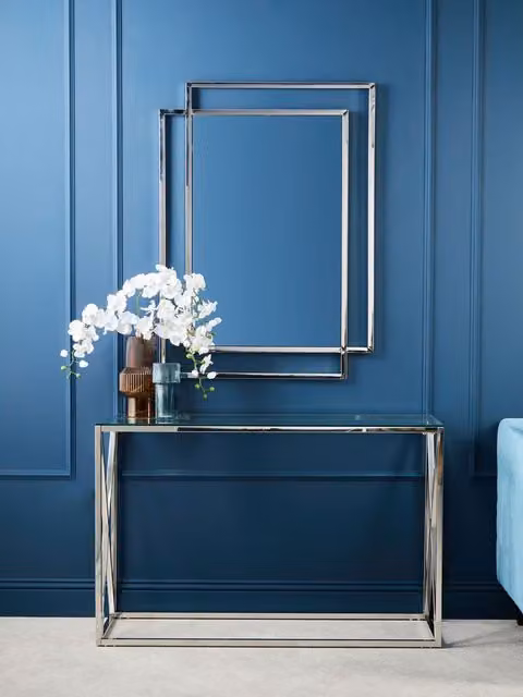 Orsina Silver Glass Console Table with Stainless Steel Frame, W/D/H: 120 x 40 x 78 cm – 1