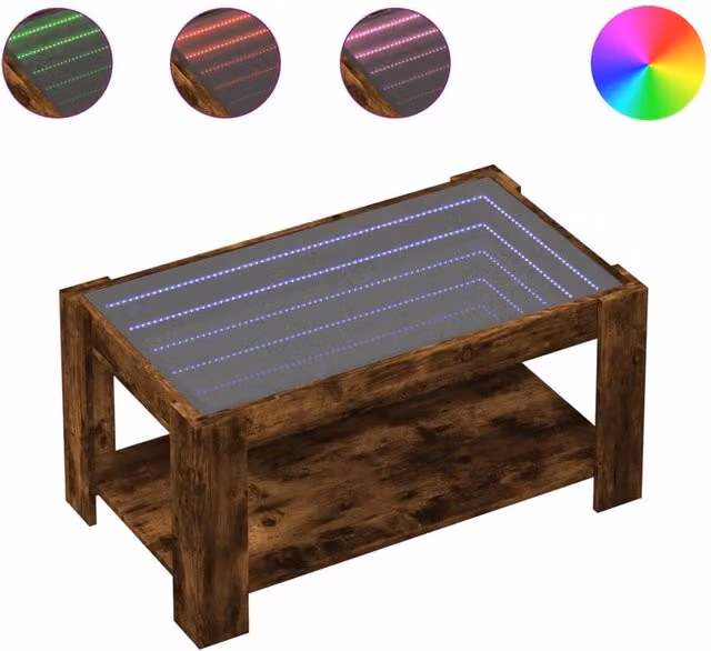 Berkfield Home LED Coffee Table in Smoked Oak Brown, W/D/H: 93 x 53 x 45 cm – 1