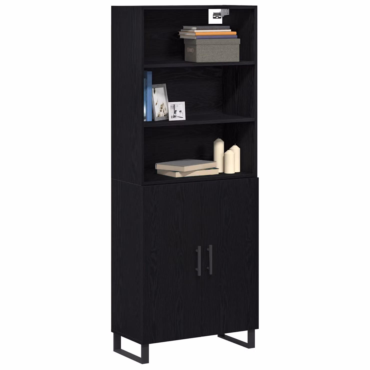 Berkfield Home Modern Black Oak Highboard with Hinged Doors and Internal Shelves, W/D/H: 69.5 x 34 x 180 cm – 2