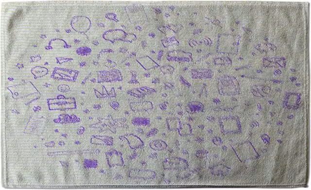 Benjamin Tate Design LTD Abstract Line Pattern With School Supplies Bath Towel in Purple