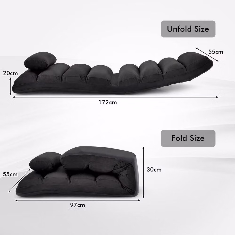 Kelvenix Folding Lazy Sofa Bed in Black Microfibre with Metal Frame – 2