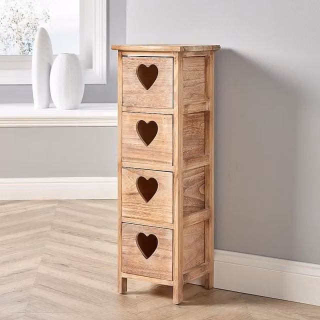 Home Source Hartsmere 4 Drawer Tallboy Chest Storage Unit in Natural Wood