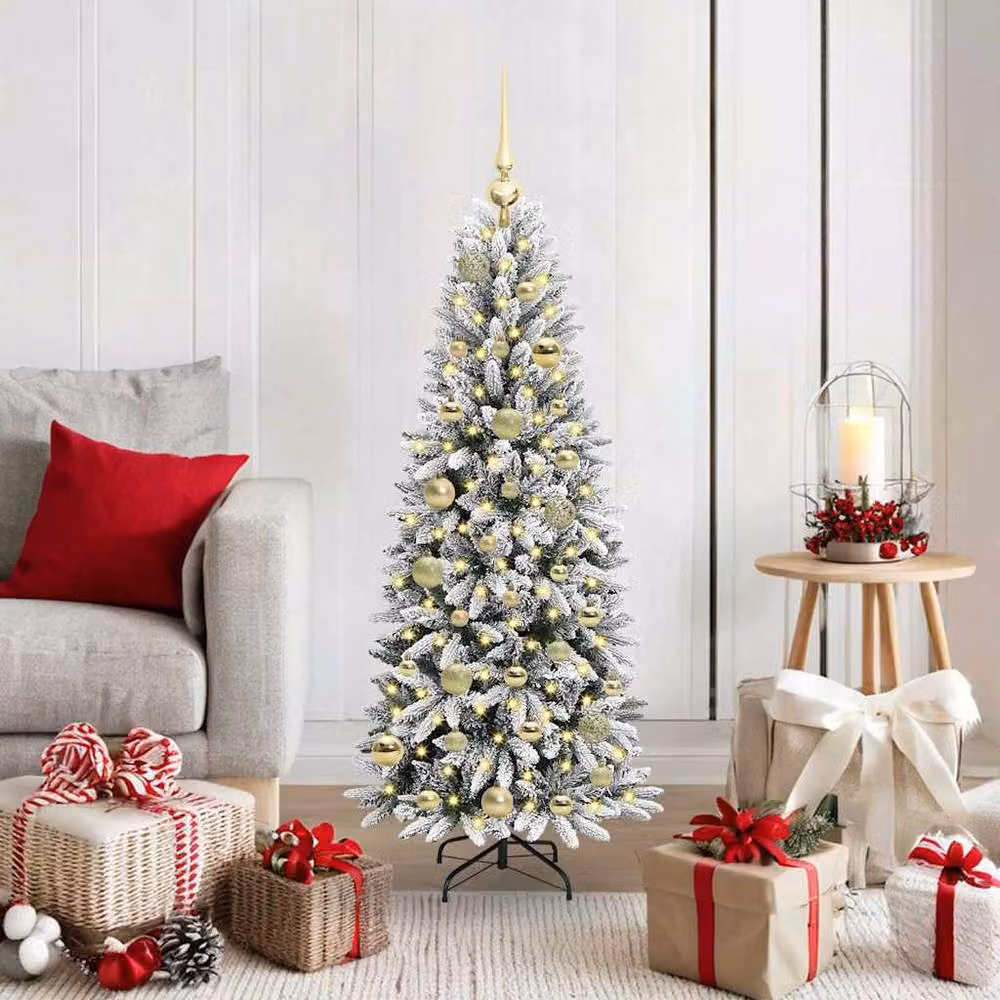 Berkfield Home Green Artificial Christmas Tree with 150 White LEDs, W/D/H: 53 x 53 x 120 cm – 2