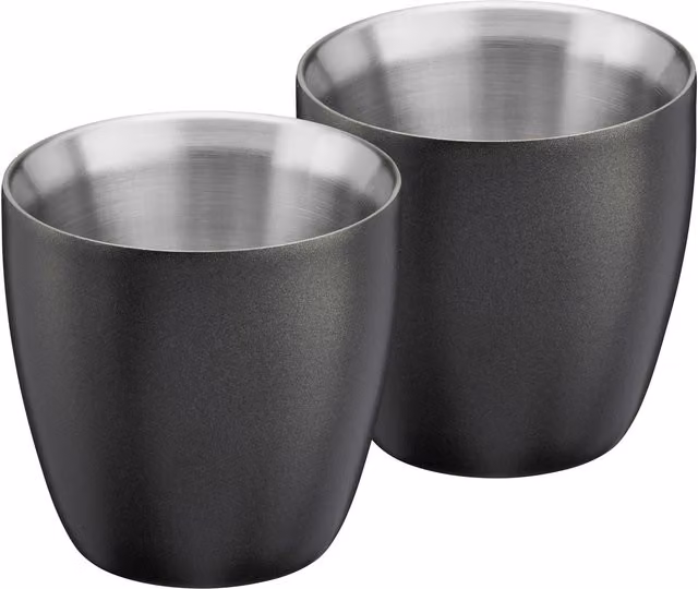 Cooks Professional Set of 2 Black Stainless Steel Double Walled Insulated Espresso Coffee Cups, 90ml Capacity
