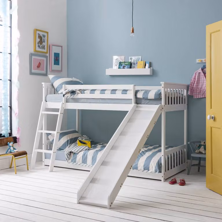 Nöa and Nani Tuva Single Cabin Bed with Bunk Underbed and Slide in White and Blue