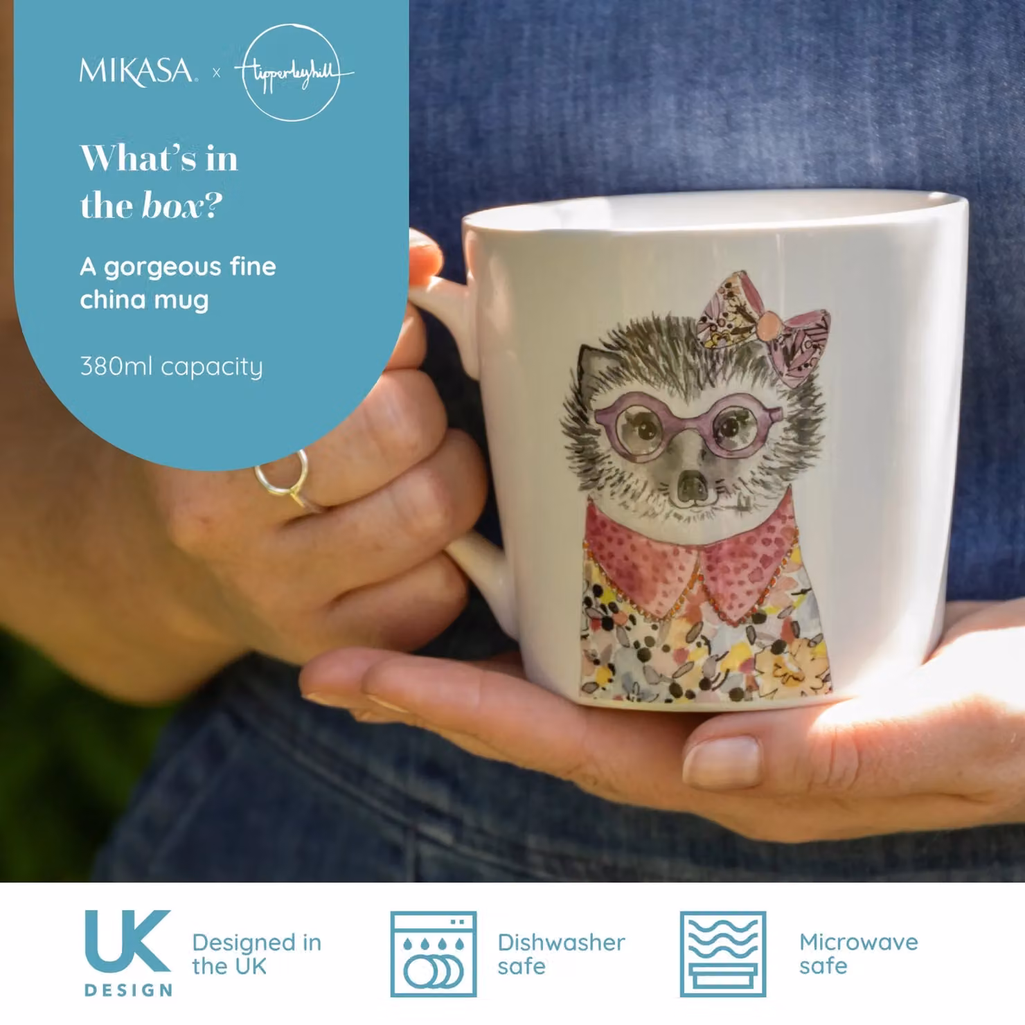 Mikasa Tipperleyhill Hedgehog Bone China Mug, White and Multicolour, 380 ml – 5