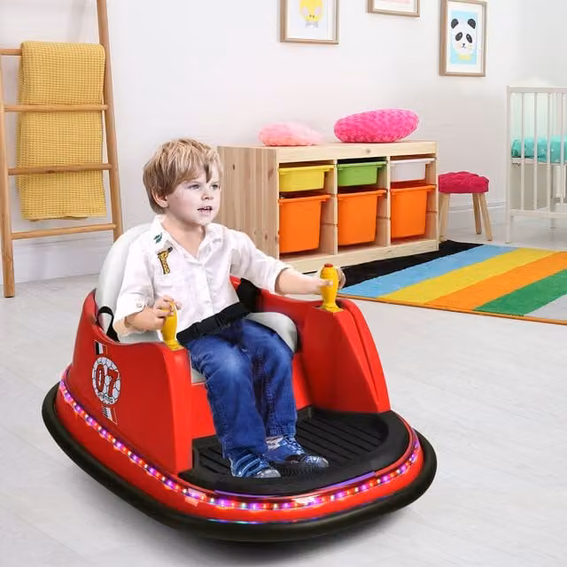 Costway Red Electric Ride-On Rotation Spin Kids Waltzer Metal Cars with Rechargeable Battery