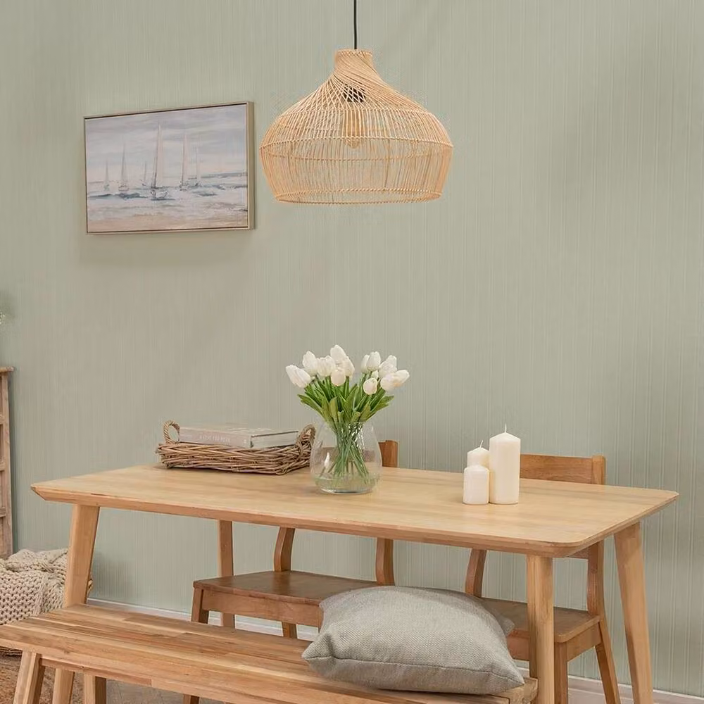 FLAVORA Boho Rattan Pendant Ceiling Light Shade in Natural Sand and Beige, W: 45.5 cm, H: 34.5 cm – 2