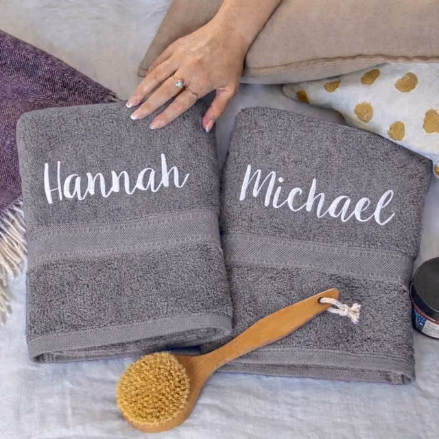aztex Personalised Grey Cotton Terry Bath Towel Set of 2 for Adults – 2