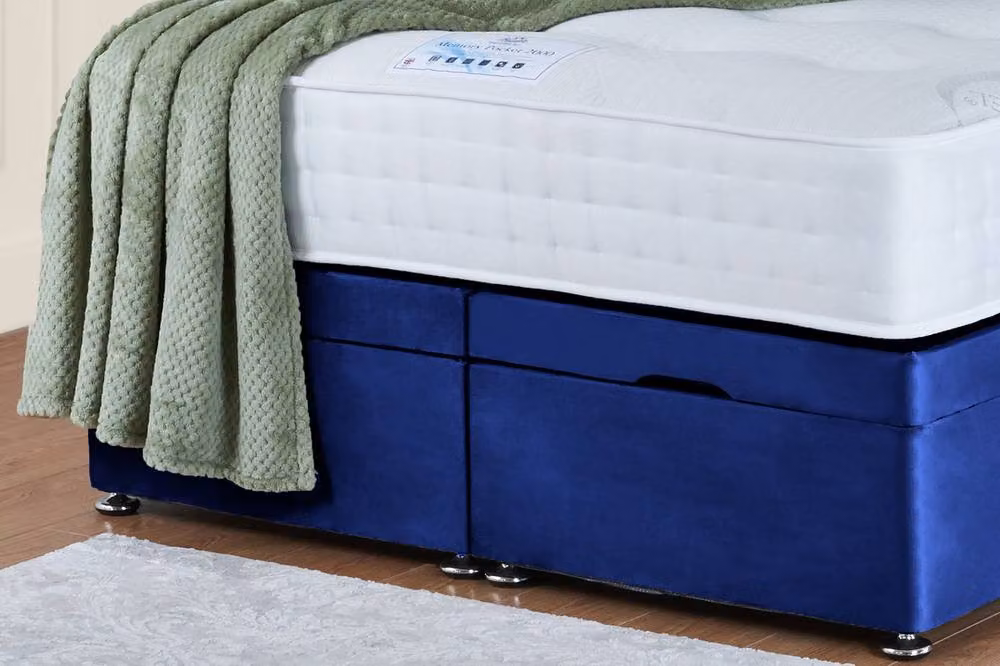 UK Bed Furniture Victoria End Lift Divan Ottoman Bed with 54 Inch Headboard in Blue Velvet, W/D: 140 x 200 cm – 3