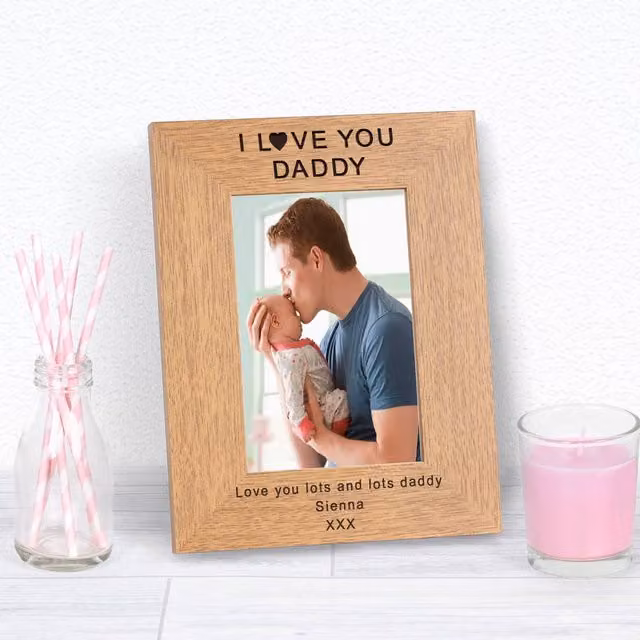 Uniqueful Personalised I Love You Daddy Wood Picture Frame, Brown, 10 x 15 cm