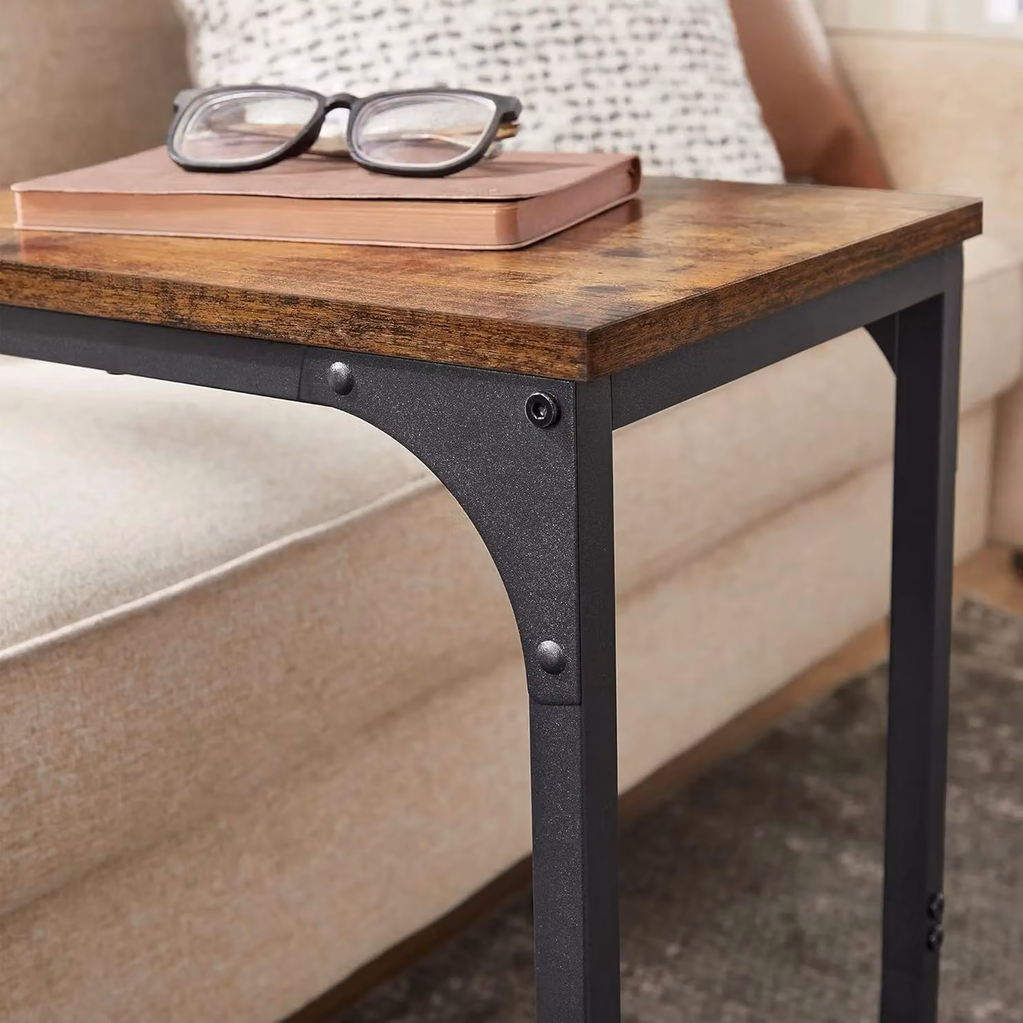 VASAGLE Industrial C-Shaped Metal Frame Side Table in Brown – 5