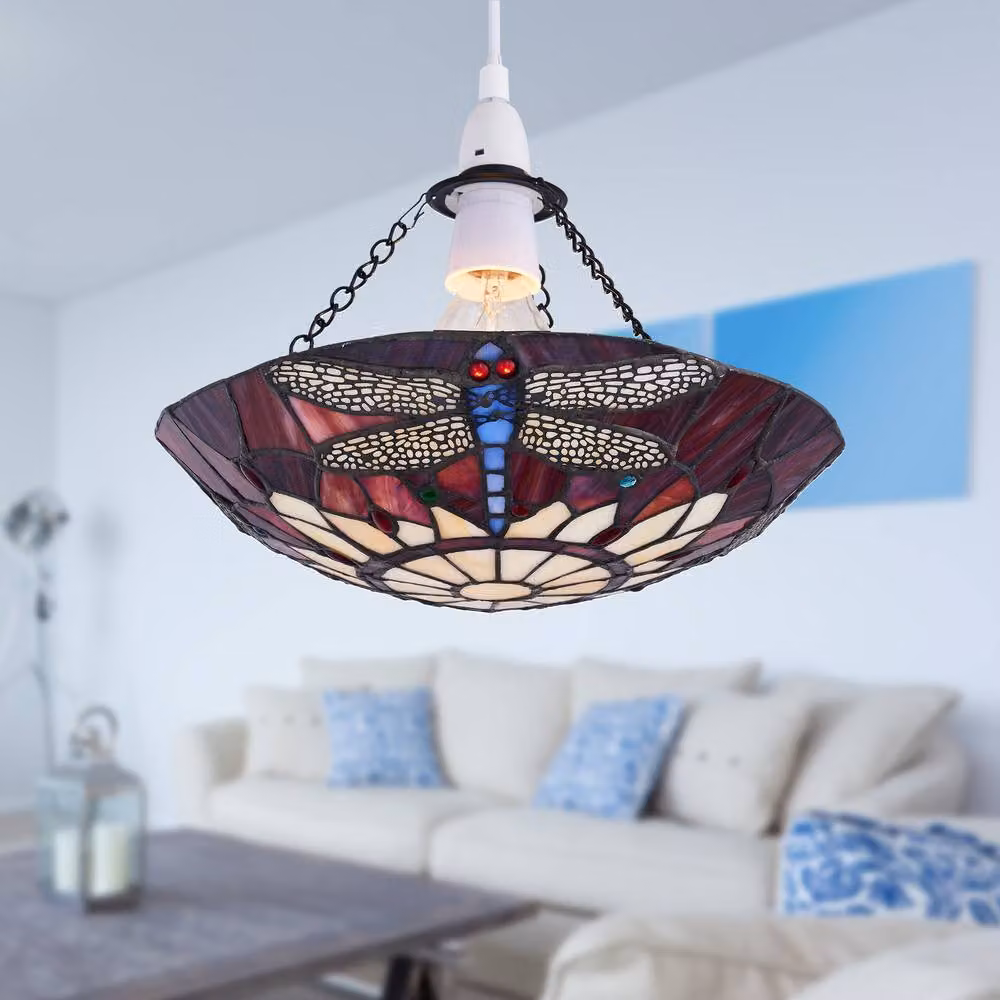 First Choice Lighting Lysa Set of 2 Red Tiffany Dragonfly Glass Easy Fit Pendant Shades – 4