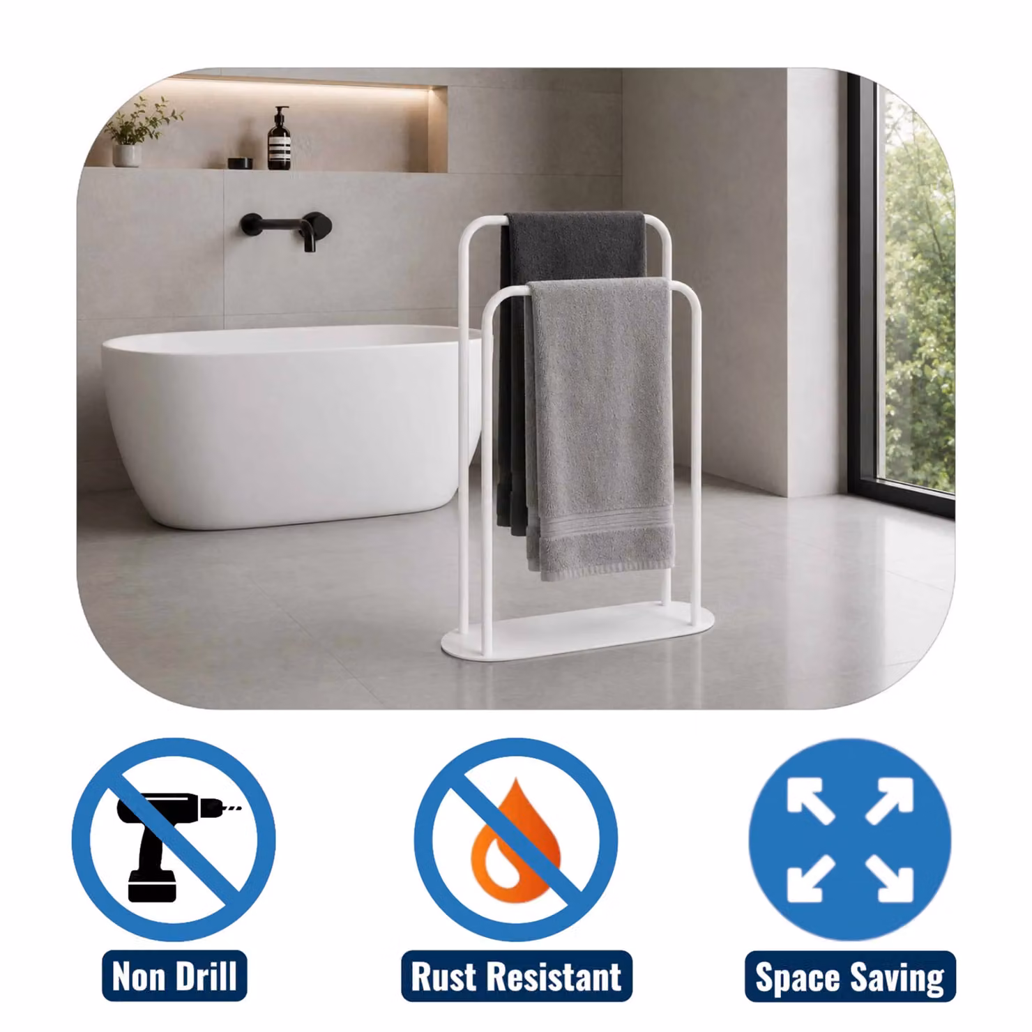 Showerdrape Aspen Freestanding White Metal Towel Storage Stand W/D/H: 58 x 18 x 76 cm – 2