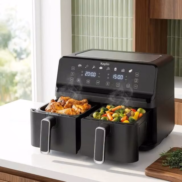 Keplin 9L Dual Zone Air Fryer with 8-in-1 Functions and Digital Display, Black