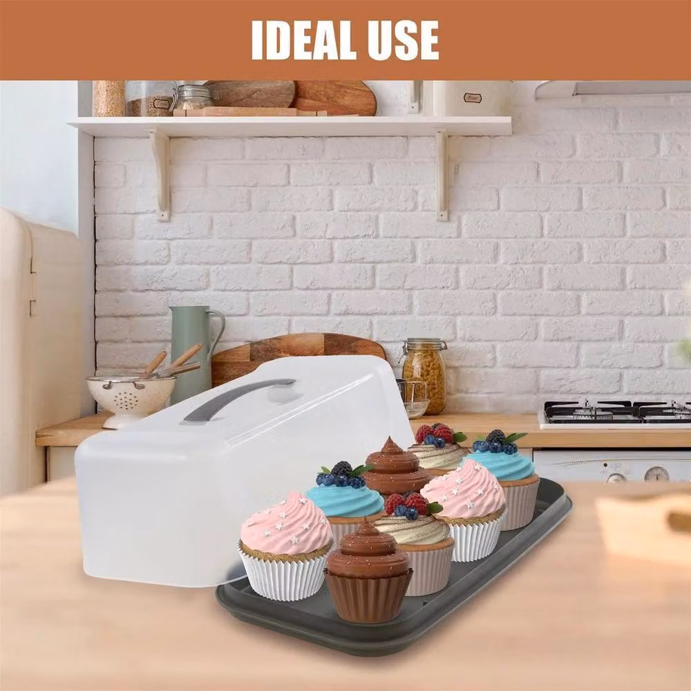 SPETLEK Rectangular Plastic Cake Carrier Box with Snap Lid in White and Transparent – 3