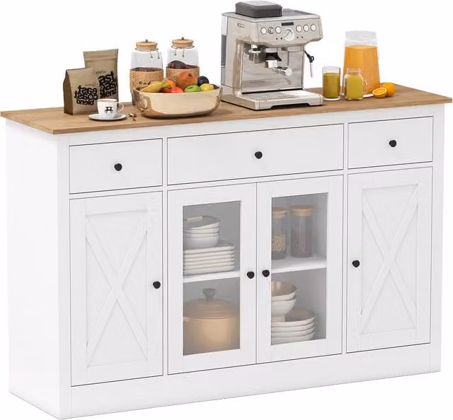 COSTWAY Large Buffet Sideboard Kitchen Storage Cabinet in White