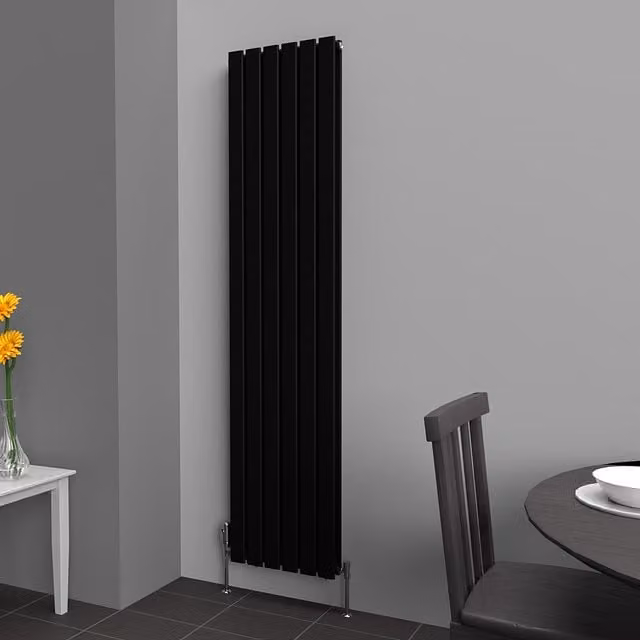 Lux Heat Flat Coloured Vertical Radiator in Space Black, H: 180 cm, W: 42 cm