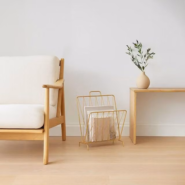 Orsina Avento Geometric Freestanding Magazine Rack in Matt Gold