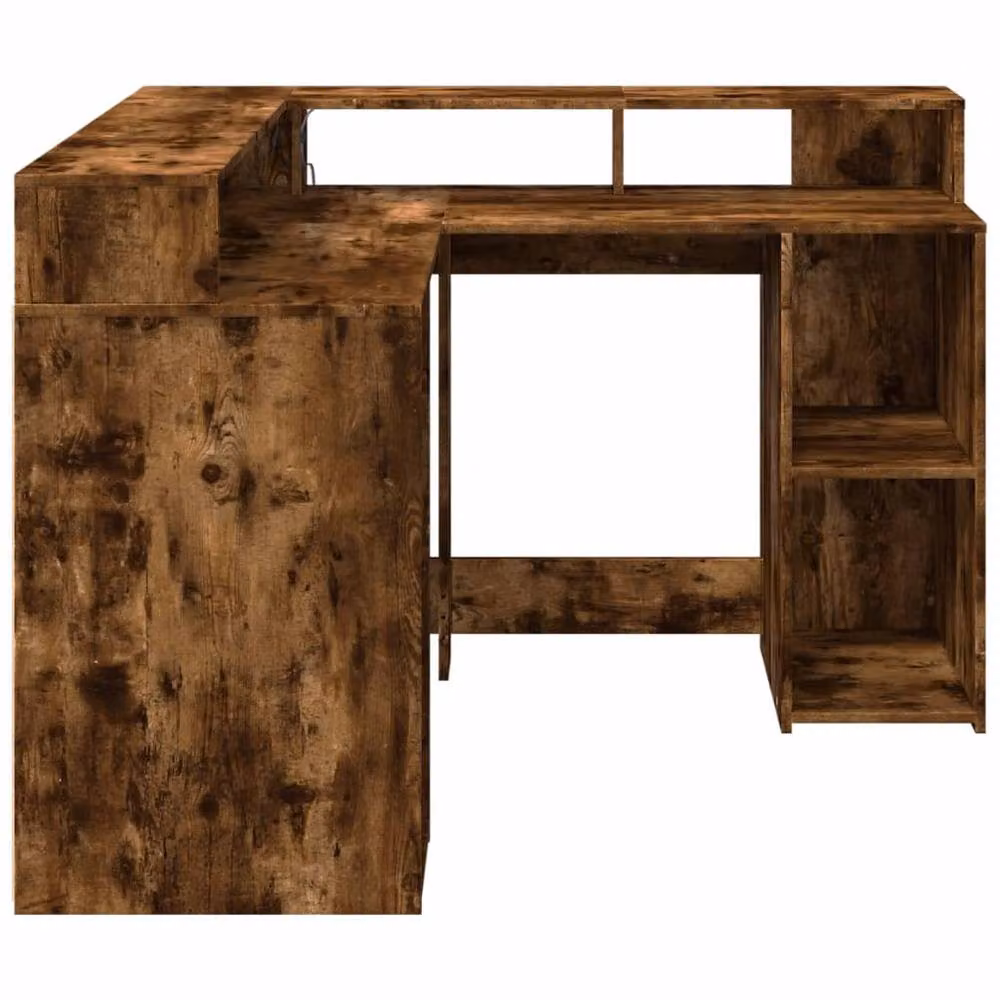 Berkfield Home Corner Desk with LED Lights in Smoked Oak Brown, W/D/H: 130 x 130 x 91 cm – 6