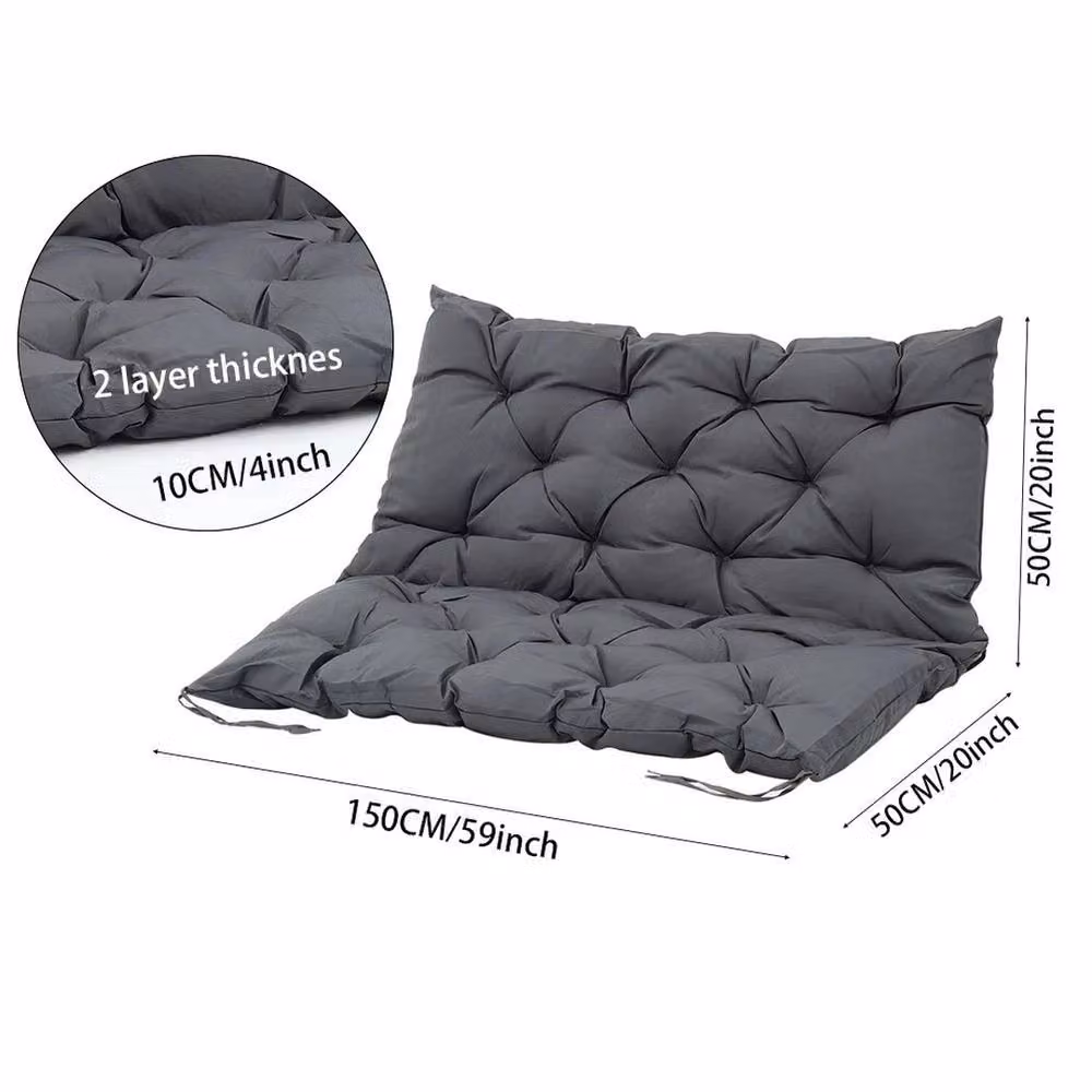 NESTLUNE Grey Ergonomic Garden Bench Cushion for 3 to 4 Seater Swing Chairs, W: 120 cm, D: 135 cm – 2