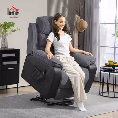 HOMCOM Power Lift Riser Recliner Chair in Grey Corduroy Fabric – 2