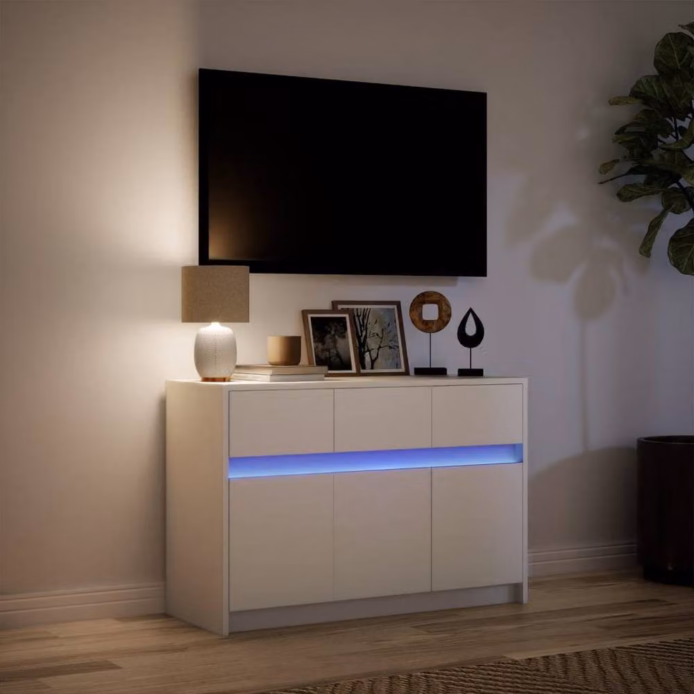 Berkfield Home Modern White LED TV Cabinet in Engineered Wood W/D/H: 91 x 34 x 61 cm – 2