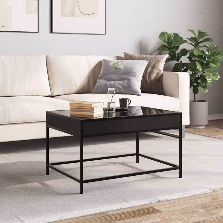 Berkfield Home Infinity LED Decorative Coffee Table in Black, W: 70 cm, D: 50 cm, H: 41 cm