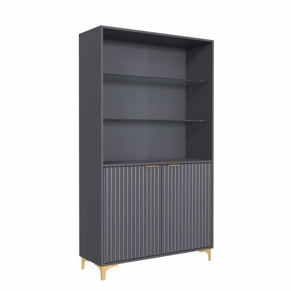 Mex Furniture LTD Tide Crest Display Cabinet in Dark Grey with Fluted Glass Doors, Height: 175 cm – 3