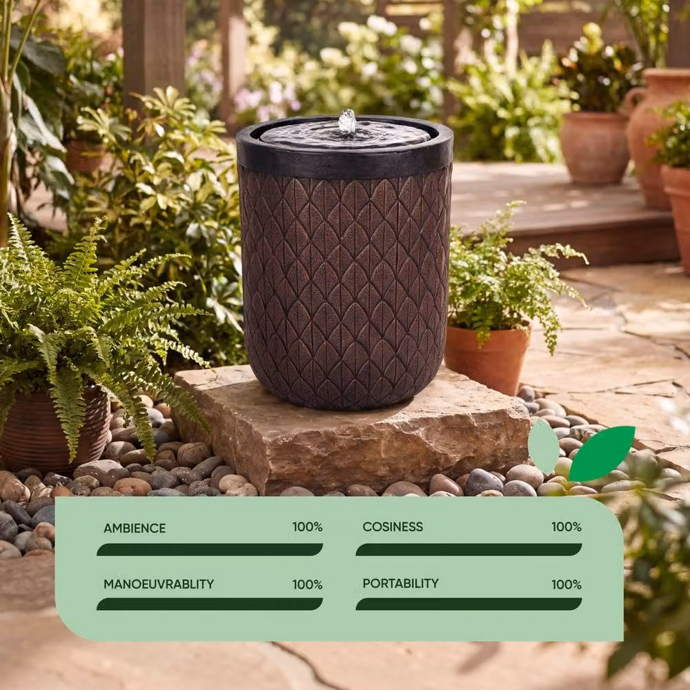 Gardenwize Solar Powered Round Decorative Outdoor Water Fountain in Brown – 5