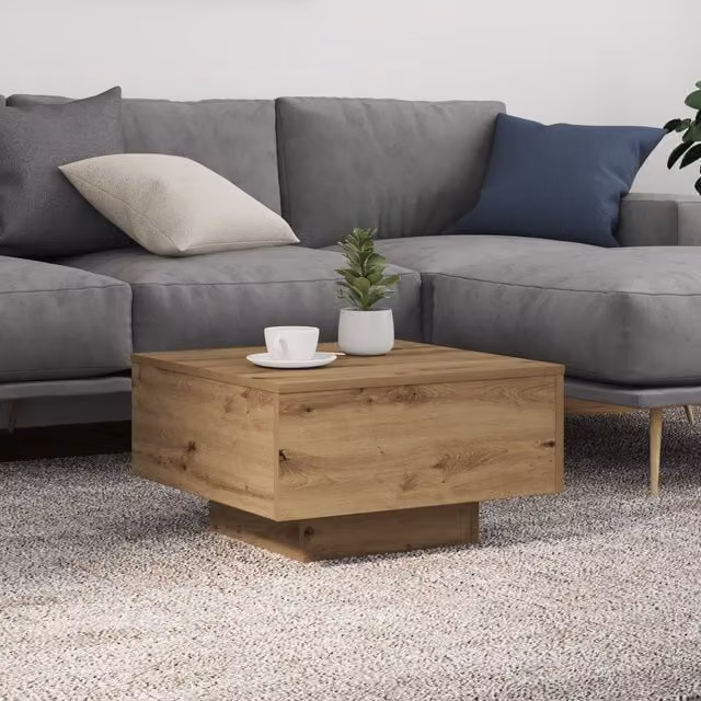 Berkfield Home Artisan Oak Coffee Table with LED Lights, Brown, W/D/H: 55 x 55 x 31 cm – 1