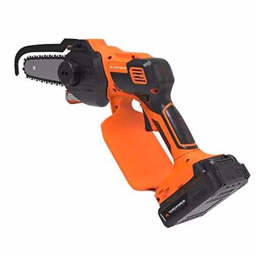 Yard Force CR20 Mini Cordless Chainsaw, Orange, 20V 2.0Ah Battery Powered Lightweight One Handed Pruning Saw – 2