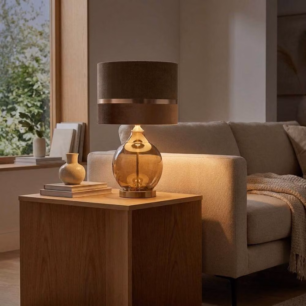 Garden Greatness Champagne Velvet Stripe Table Lamp in Gold and Brown – 2
