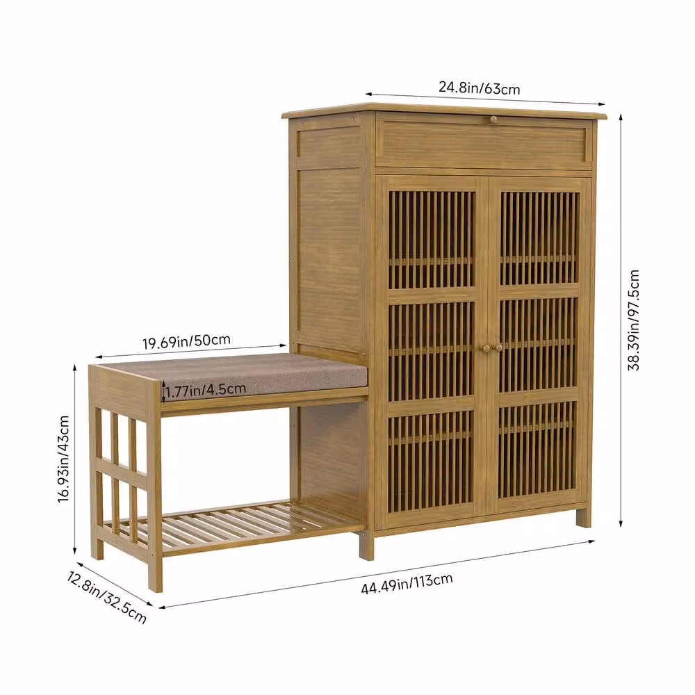 Living and Home Bamboo Entryway Shoe Cabinet and Bench in Brown – 4