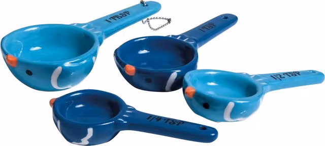 Orsina Birdy Ceramic Measuring Spoons with Printed Scale in Blue and Multicolour – 2