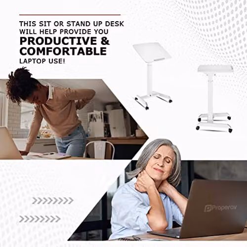 Properav Mobile Sit-Stand Tilting Desk Workstation with Gas Spring Height Adjustment and Pedal, White, W: 60.0 cm, D: 52.0 cm – 3