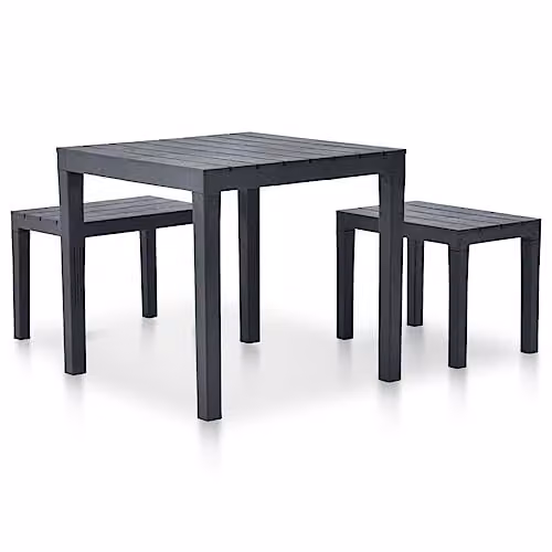 Outdoor Living Timor Plastic Bistro Set with 2 Benches and Coffee Table in Black and Grey – 2