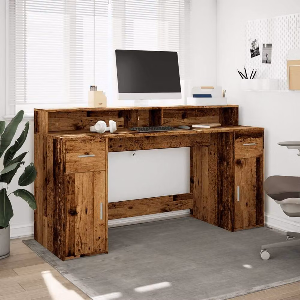 Berkfield Home Soft Gaming Desk with LED Lights in Brown, W/D/H: 160 x 55 x 91 cm – 4