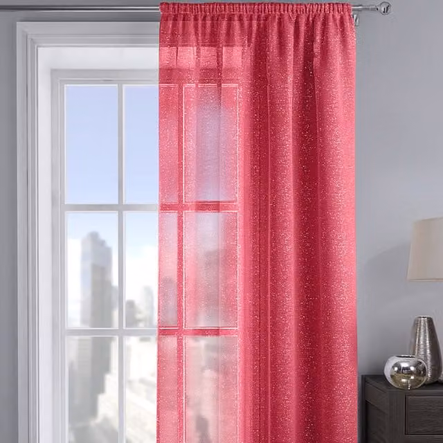 Velosso Shimmering Transparent Voile Fabric Panel in Red and Silver, Width: 137.16 cm