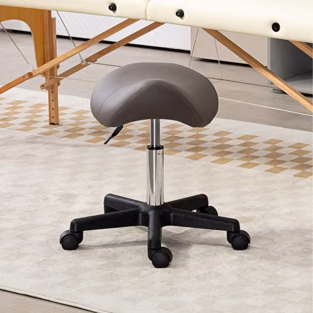 HOMCOM Adjustable Rolling Saddle Stool in Grey with Synthetic Leather and Metal Frame